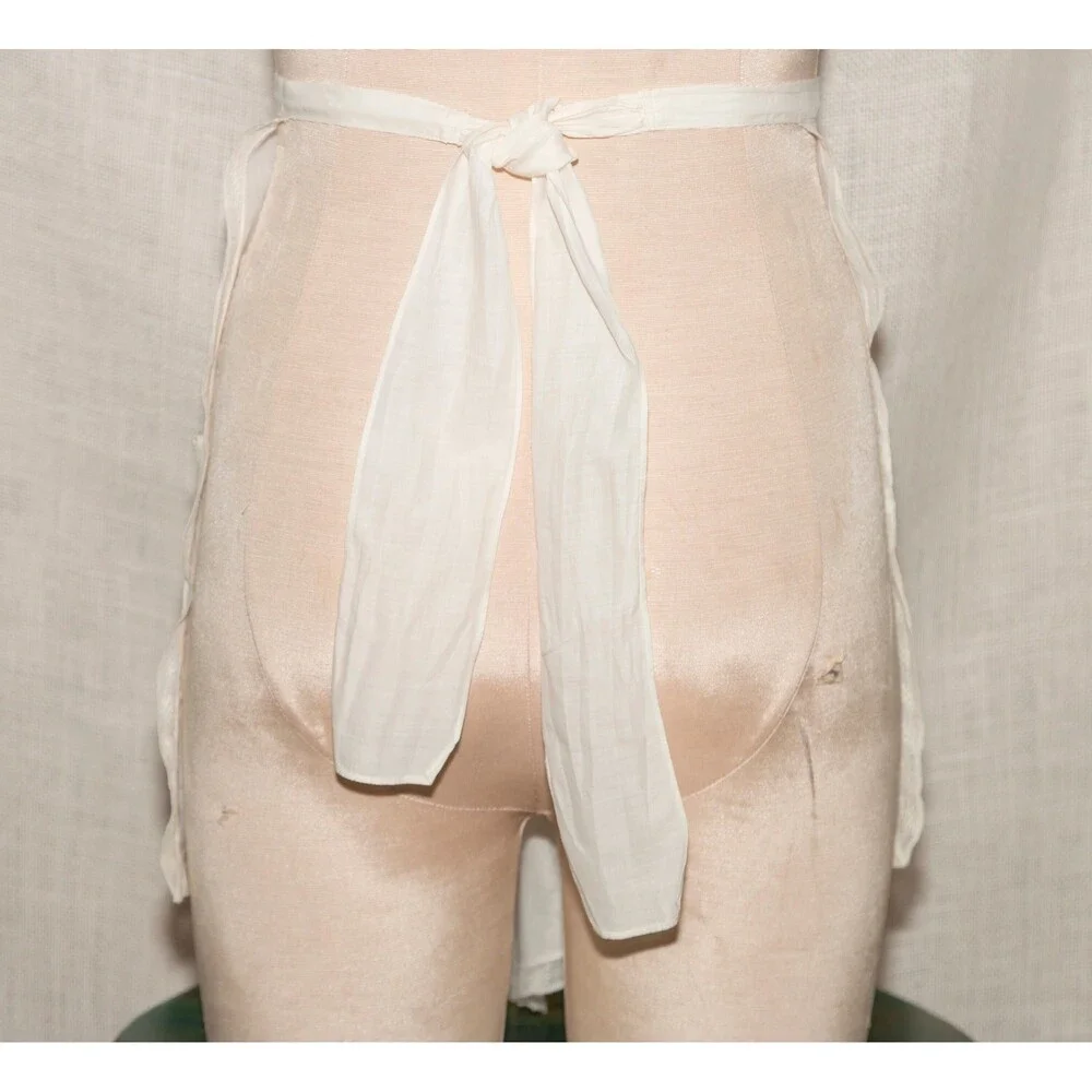 Vintage 1940s Handmade Delicate White Half-Apron with Pockets